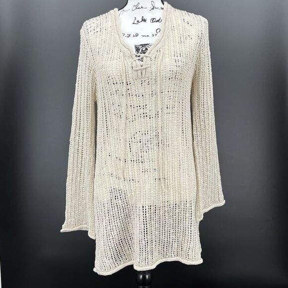Moth Anthropologie Open Knit Crochet Tunic‎ Sweater Size Large Swimsuit Cover - Picture 1 of 7